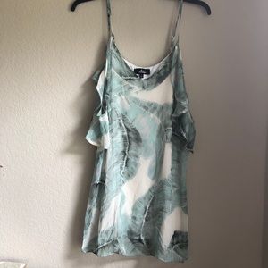 Sage green off the shoulder palm print dress